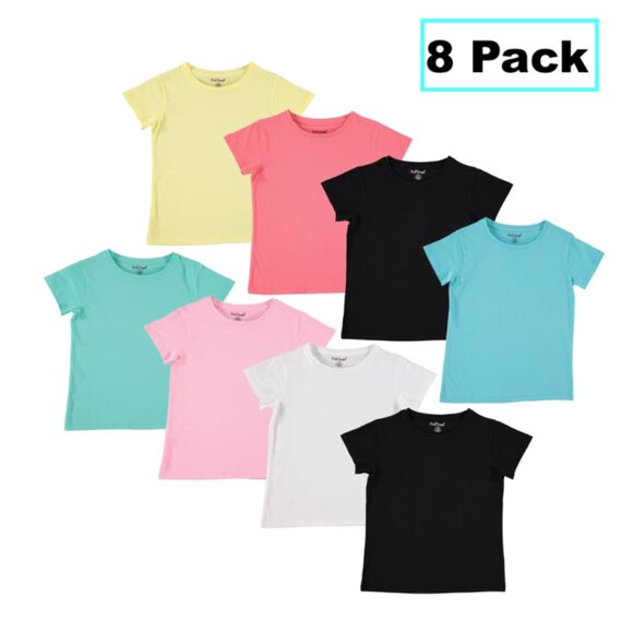 Pink Angel Girls' Tees, 8-Pack 100% Cotton Plain Solid Color Girls Tee Size 7-8 - Picture 1 of 3